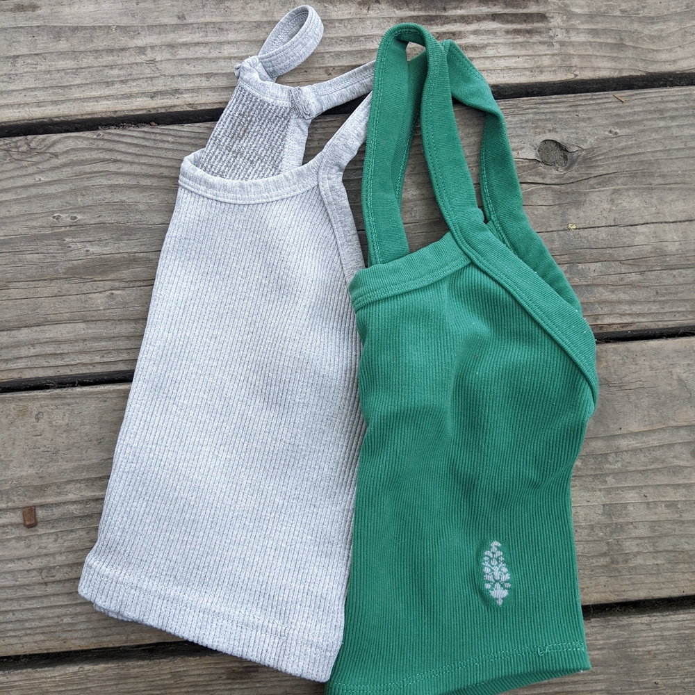 Green and Gray Ribbed Tank Tops